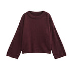 Damen Grobstrickpullover mit lässigem Schnitt und weitem Rundhalsausschnitt R&B