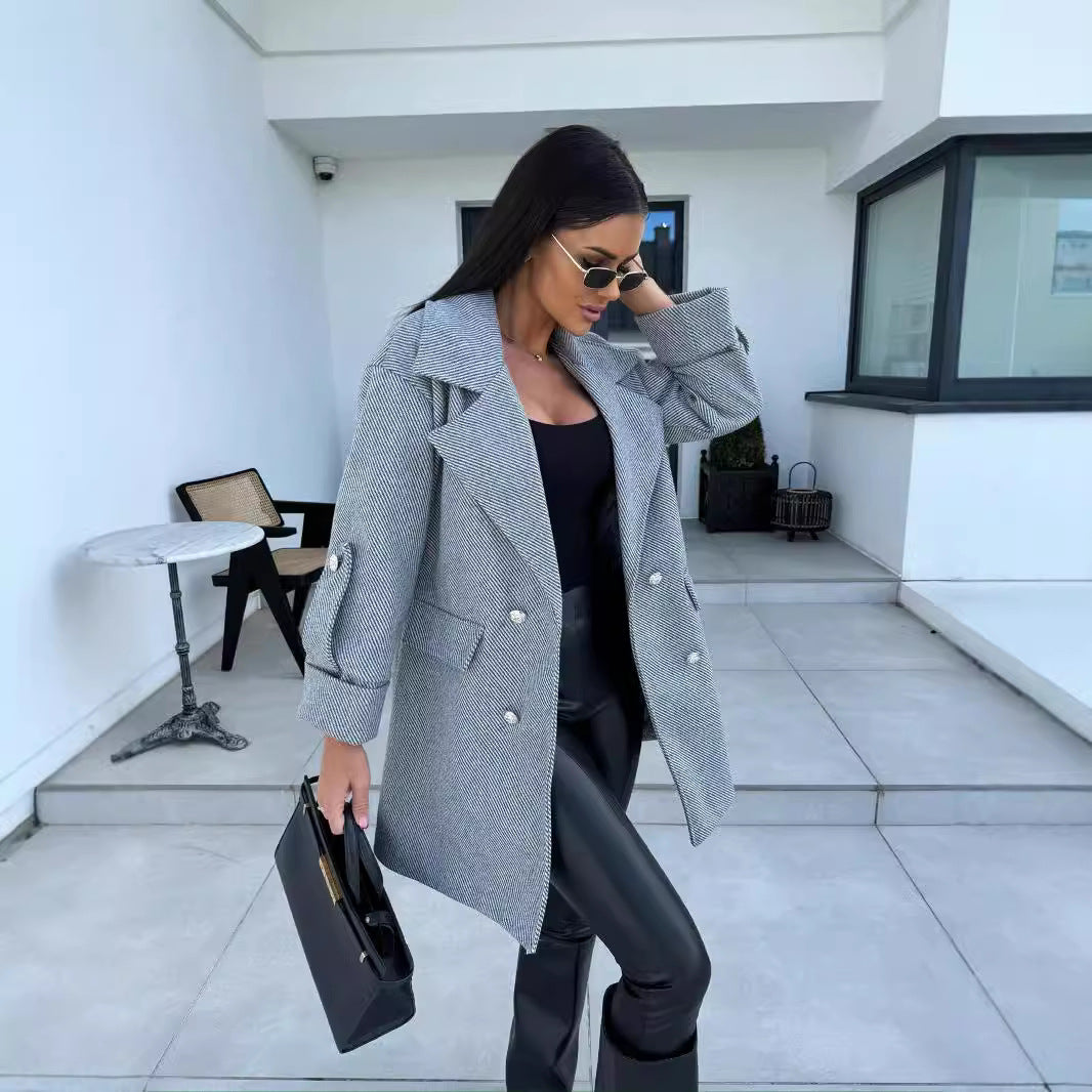 Damen Eleganter Oversized-Blazer mit doppelter Knopfleiste und praktischen Taschen R&B