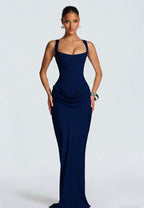Damen Elegantes Maxikleid mit tiefem V-Ausschnitt und seitlichem Schlitz EB