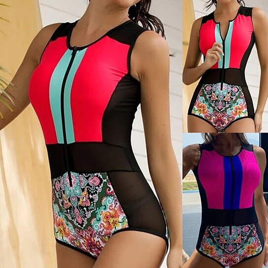 Damen Sportlicher Einteiler Badeanzug mit modischen Akzenten R&B