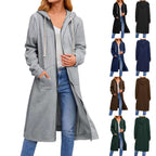 Damen Long Hoodie-Jacke aus bequemen Sweatmaterial mit Taschen R&B