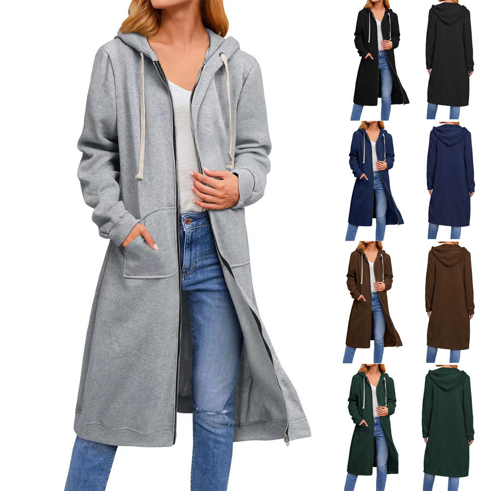 Damen Long Hoodie-Jacke aus bequemen Sweatmaterial mit Taschen R&B
