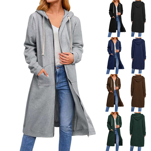 Damen Long Hoodie-Jacke aus bequemen Sweatmaterial mit Taschen R&B