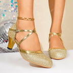 Damen Glitzernde High Heel Pumps mit eleganter Riemen-Optik