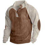 Herren nan strukturiertes Henley-Sweatshirt mit Stehkragen, Raglanärmeln und Ellbogenpatches R&B