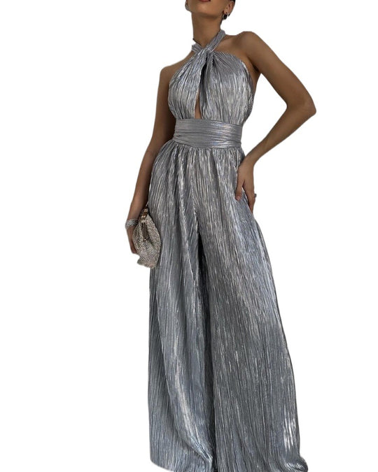 Damen Jumpsuit mit elegantem Wickeldesign und raffinierten Falten R&B
