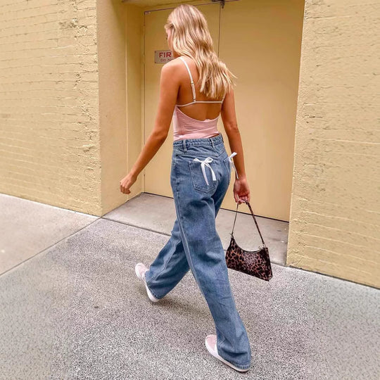 Damen Hohe Taille Jeans mit weitem Bein und klassischem Schnitt R&B