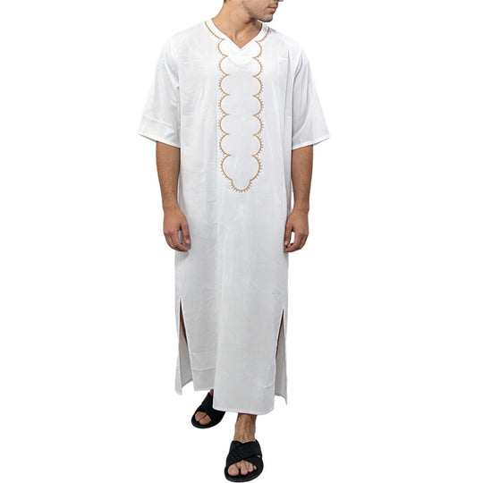 Herren nan gestreifte Djellaba mit dekorativer Bruststickerei und seitlichem Schlitz R&B