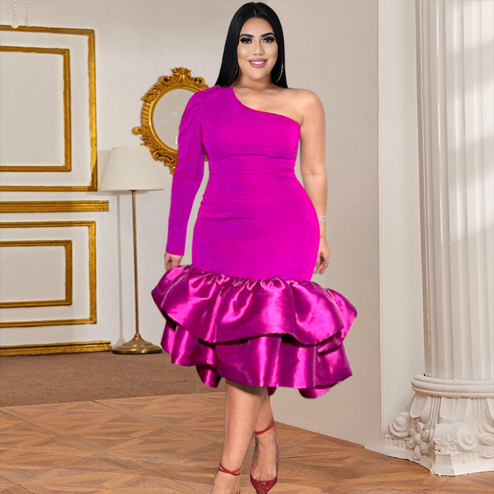 Damen Abendkleid mit asymmetrischem Design und voluminösem Rüschenrock R&B