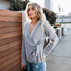 Damen Wickelpullover mit eleganter Schleife und V-Ausschnitt R&B