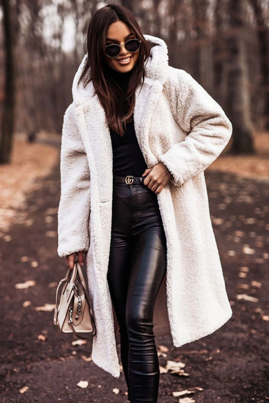 Damen kuschelige Teddyjacke im Oversized-Stil mit Kapuze R&B