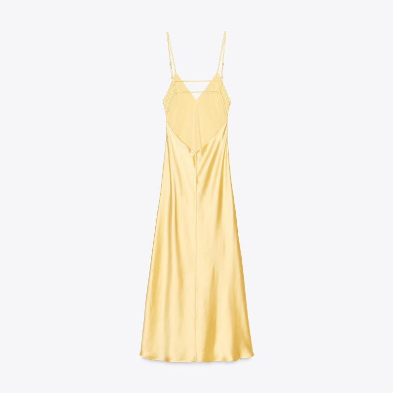 Damen Satin-Maxikleid mit zarten Trägern und elegantem Dekolleté R&B