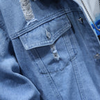Herren lässige Jeansjacke mit bequemem Hoodie-Einsatz und modischen Details R&B
