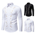 Herren Langarmhemd mit floralen Stickereien