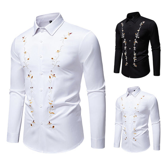 Herren Langarmhemd mit floralen Stickereien R&B