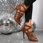 Damen Hochhackige Sandalen mit geflochtenen Riemen und verstellbarem Schnallenverschluss
