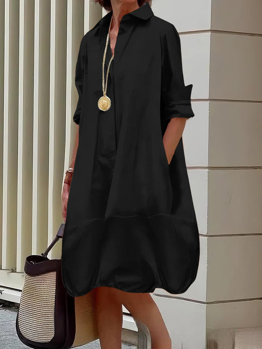 Damen Lässiges Hemdblusenkleid mit weit geschnittenem Saum R&B