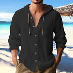 Herren lässiges Hoodie-Oberhemd mit praktischen Knopfleisten und Brusttasche R&B