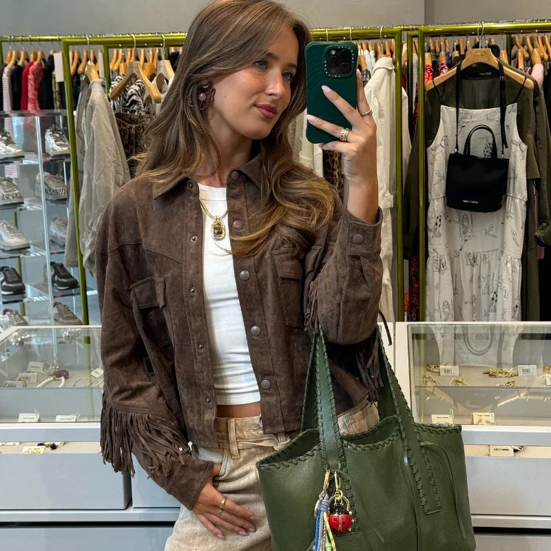 Damen Wildlederjacke mit Fransen R&B