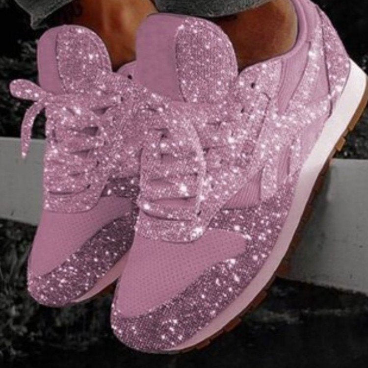 Damen glitzernde Sneakers mit atmungsaktiver Netzstruktur und rutschfester Sohle EB