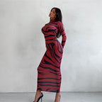 Damen Elegantes transparentes Maxikleid mit Leopardenmotiv und langem Arm R&B
