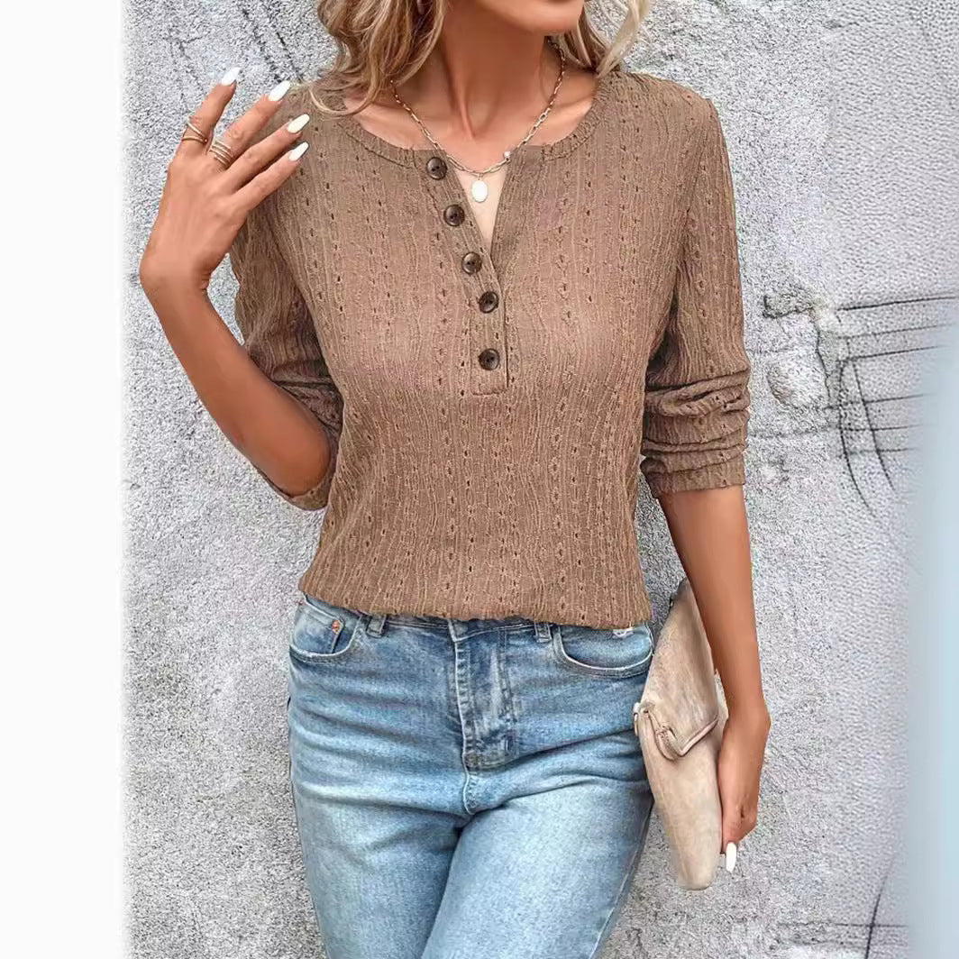 Damen Strukturierter Pullover mit Knopfdetails R&B