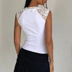 Damen Top mit Spitzenbesatz und raffiniertem Bindedetail R&B