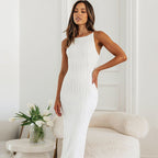 Damen elegantes Maxikleid mit strukturierter Oberfläche R&B