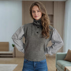 Damen Strickpullover mit modernem Kragen und eleganten gestreiften Ärmeln R&B
