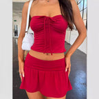 Damen Strand-Set aus leichtem Stoff mit verstellbarem Oberteil und lockerem Rock R&B