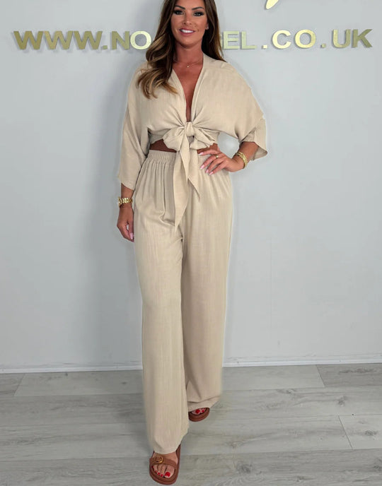 Damen Eleganter Jumpsuit mit verspieltem Knoten und weit geschnittenen Beinen R&B