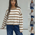 Damen Gemütlicher Ringelpullover mit lässigem Schnitt und tiefem Saum R&B