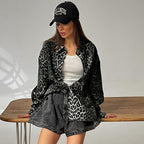 Damen Modische Leoprint Overshirt mit Taschen R&B