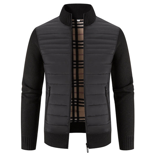 Herren gesteppte Hybridjacke mit Strickärmeln und modernem Stehkragen R&B