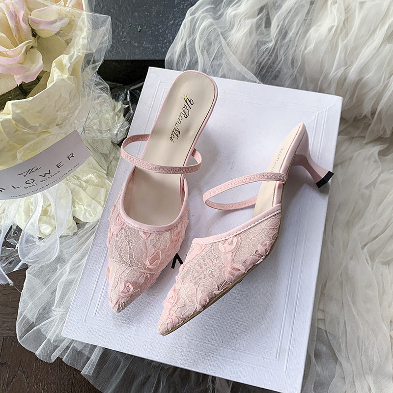 Damen Slingback-Pumps mit floralen Spitzenelementen R&B