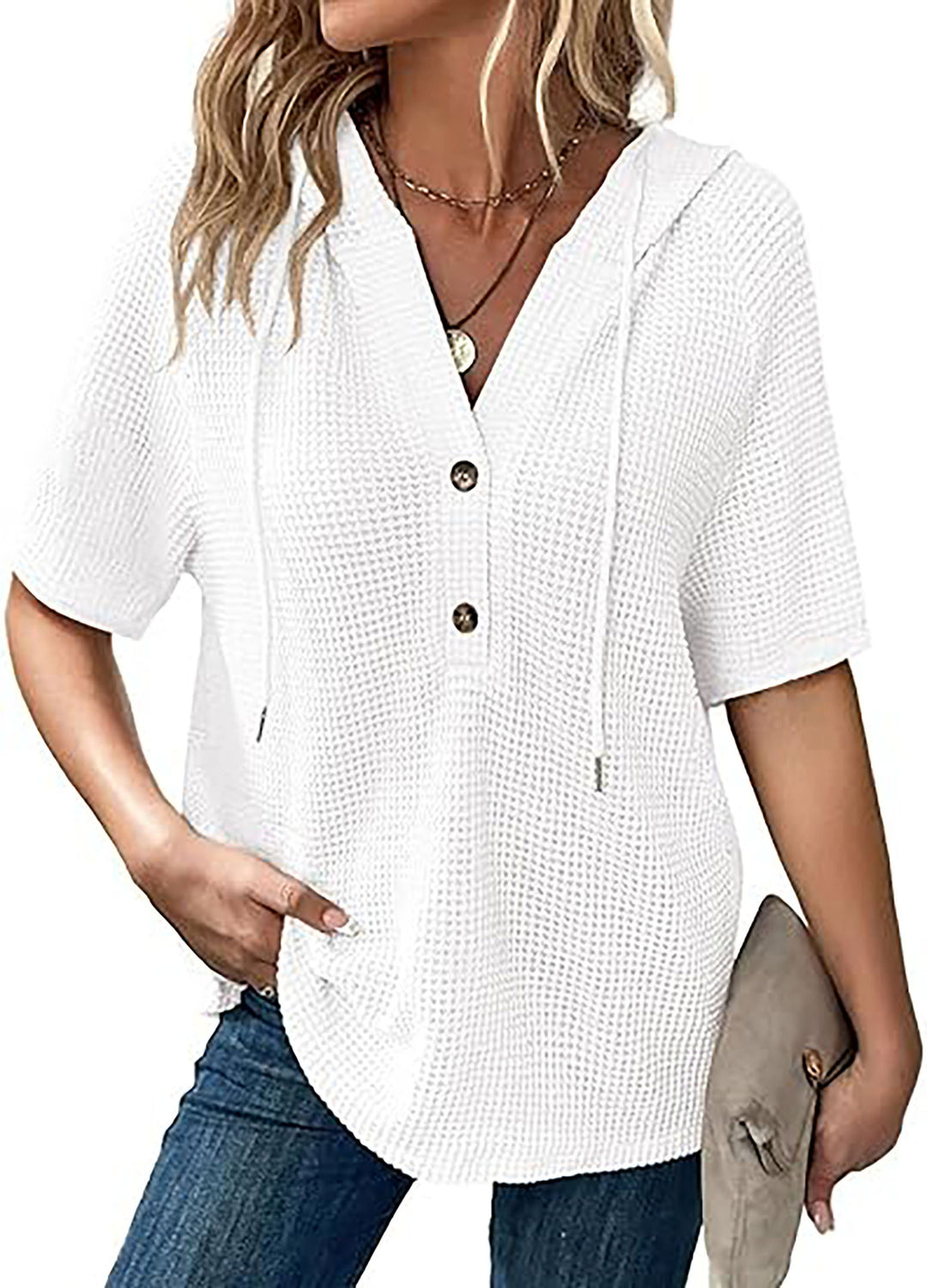 Damen Waffelstruktur-T-Shirt mit Kapuze