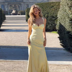 Damen elegantes Maxikleid mit Halter-Ausschnitt und fließendem Satin-Stoff R&B