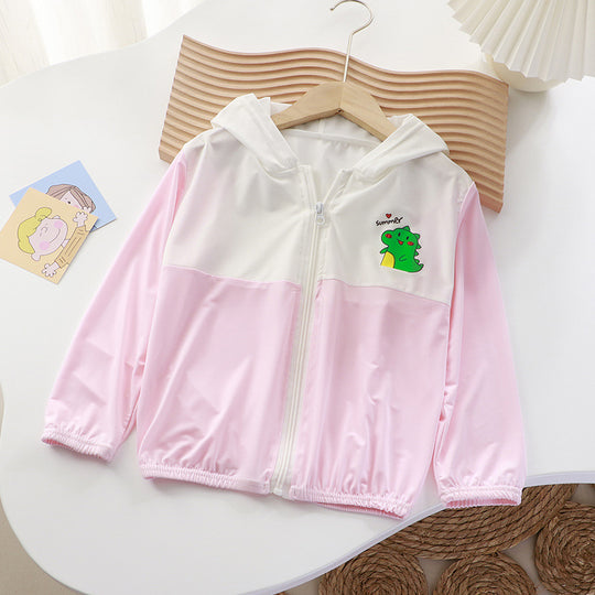 Unisex nan leichte Kinder-Softshelljacke mit Kapuze, Reißverschluss und niedlichem Dino-Print  R&B