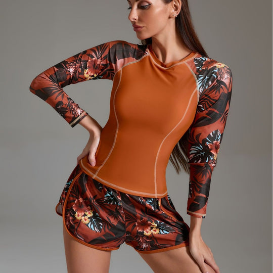 Damen Sportliches Surfanzug-Set mit floralem Design und nahtlosem Schnitt R&B