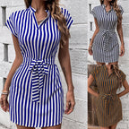 Damen Hemdkleid mit schickem Streifenmuster und Taillengürtel R&B