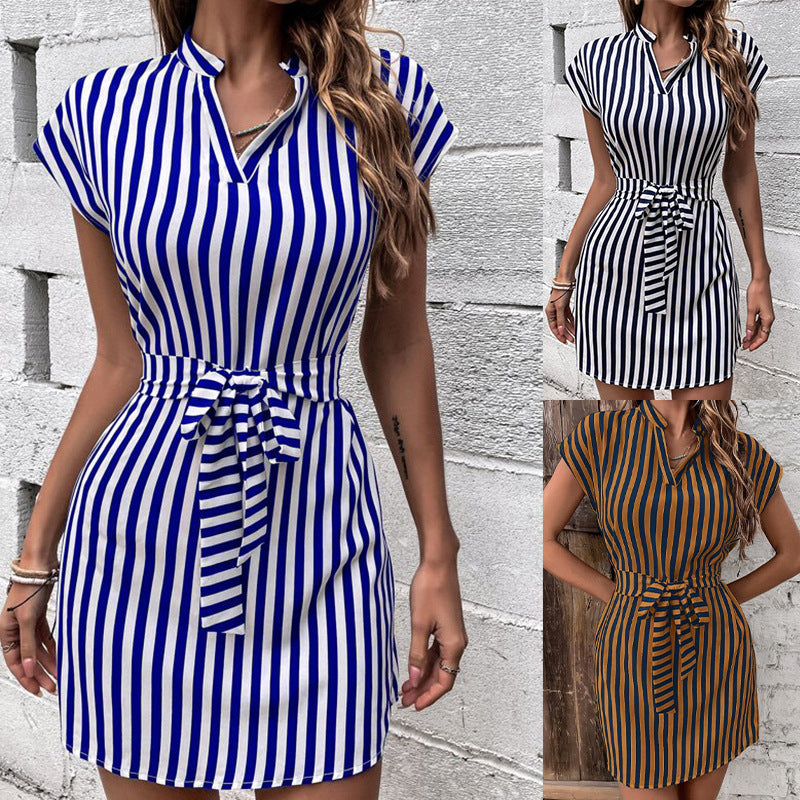Damen Hemdkleid mit schickem Streifenmuster und Taillengürtel R&B