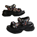 Damen Wedge-Sandalen mit modischen Klettverschluss und trendiger Profilsohle R&B