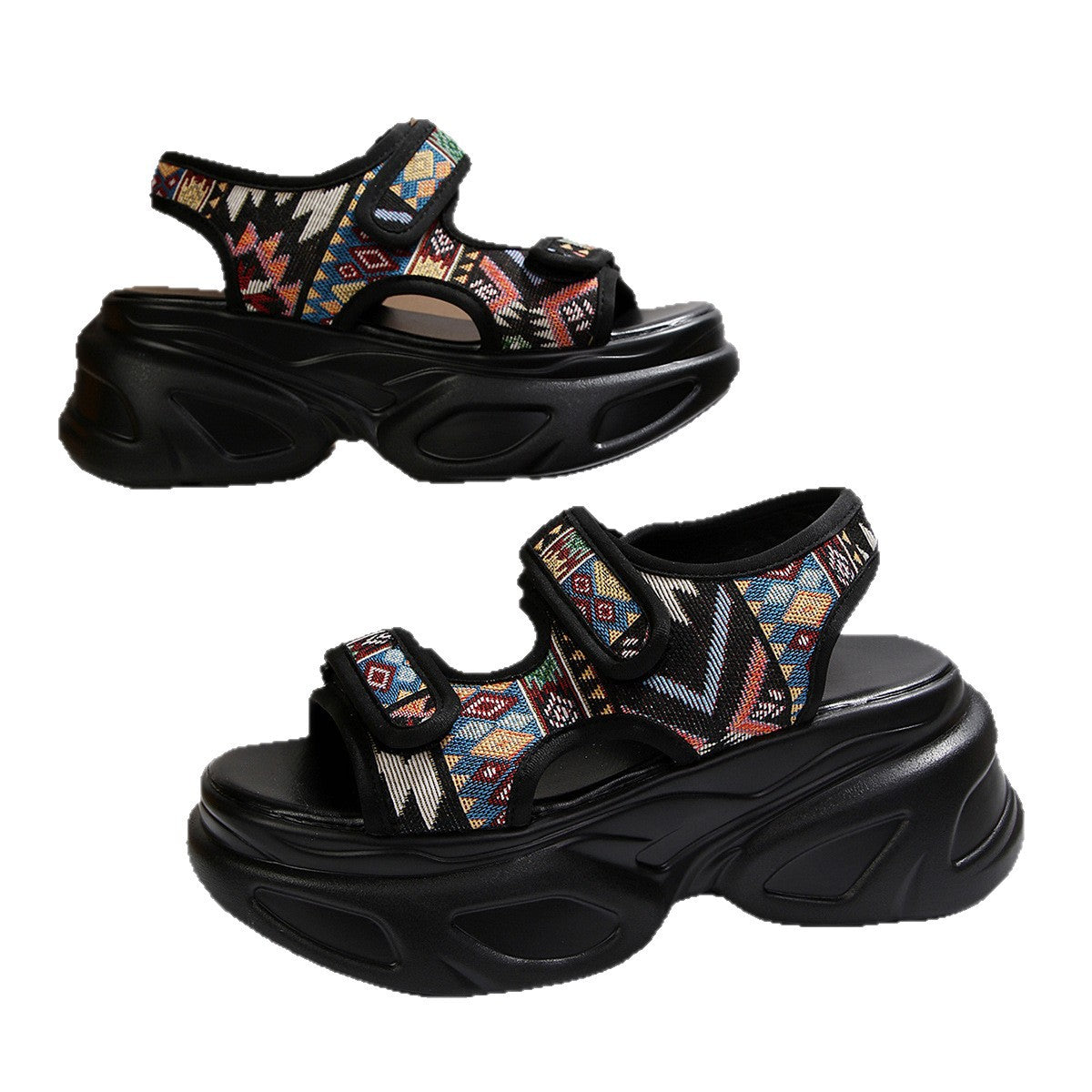 Damen Wedge-Sandalen mit modischen Klettverschluss und trendiger Profilsohle R&B