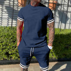 Herren nan sportliches Freizeitset aus Baumwolljersey mit Rundhalsshirt und Kordel-Kurzhose R&B