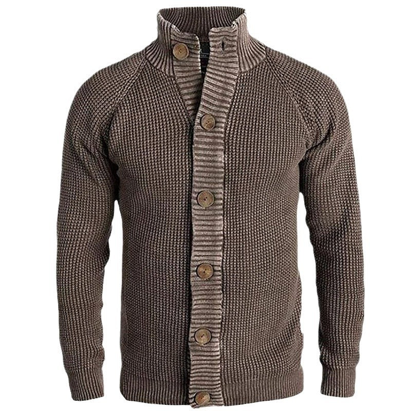 Herren Strickjacke mit modernem Waffelmuster und komfortablem Stehkragen R&B