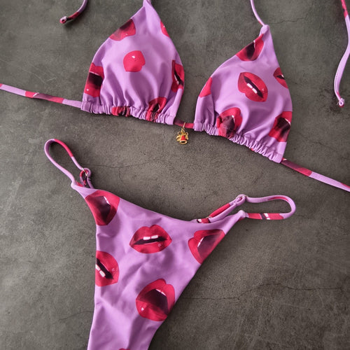 Damen Bikini-Set mit verstellbarem Triangel-Oberteil und hoch geschnittenen Hüftbund R&B