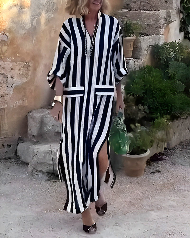 Damen Maxikleid mit gestreiftem Muster Heidi-Mode