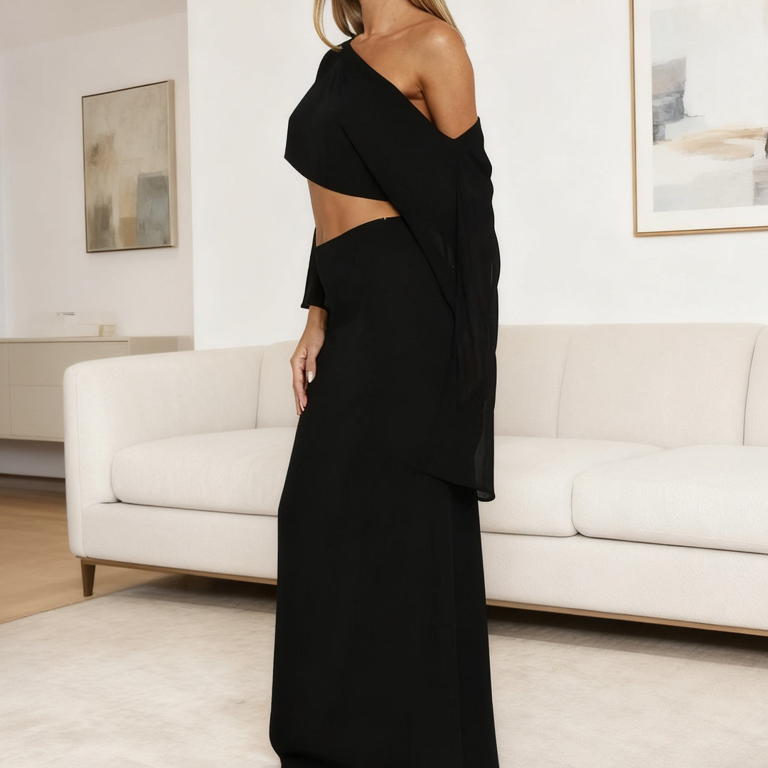 Damen Elegantes Maxi-Kleid mit asymmetrischem Schnitt und langem Arm R&B