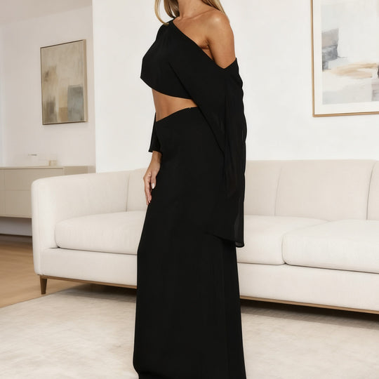 Damen Elegantes Maxi-Kleid mit asymmetrischem Schnitt und langem Arm R&B