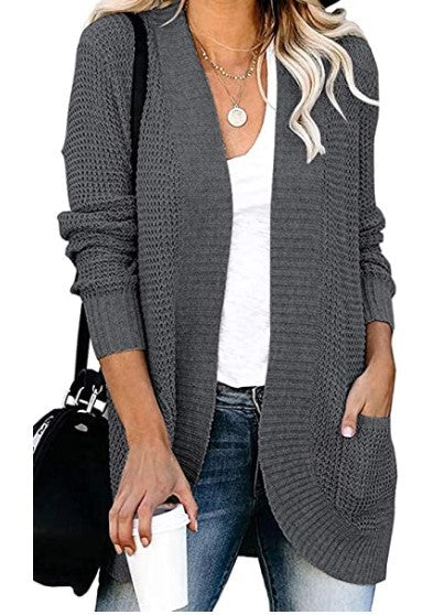 Damen lässiger Strickcardigan mit offenen Seiten und praktischen Taschen R&B